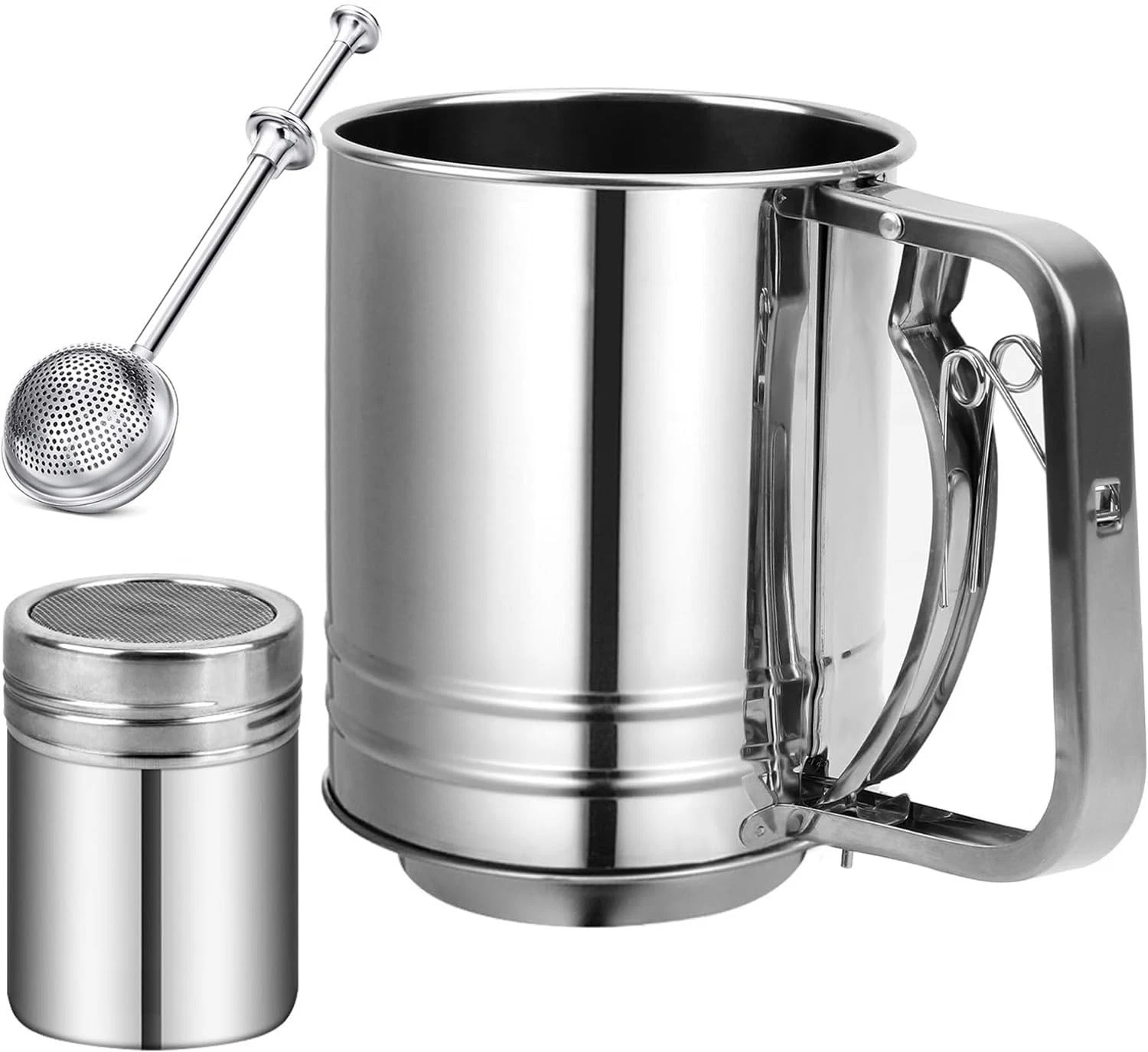 Flour Sifter Stainless Steel,3 Cup Flour Sifters for Baking,3 in1 Sifter for ...