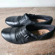 Clarks Everylay Coda Black Leather Hook-and-Loop Casual Loafers Womens Size 8