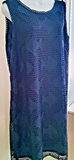 TALBOTS SLEEVELESS CROCHET 'FISH' SHIFT DRESS-SIZE 14-BLUE-LINED-POLYESTER-*NEW*