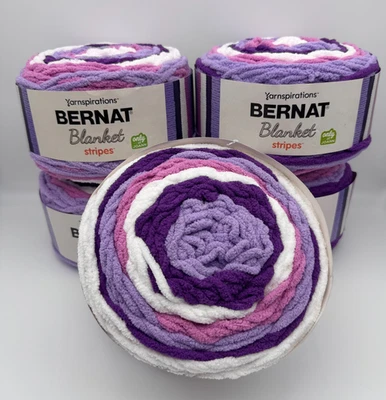Bernat Baby Blanket Stripes Yarn Lot of 5 x 10.5 oz Joann Exclusive Little Lilac - Image 1 of 4