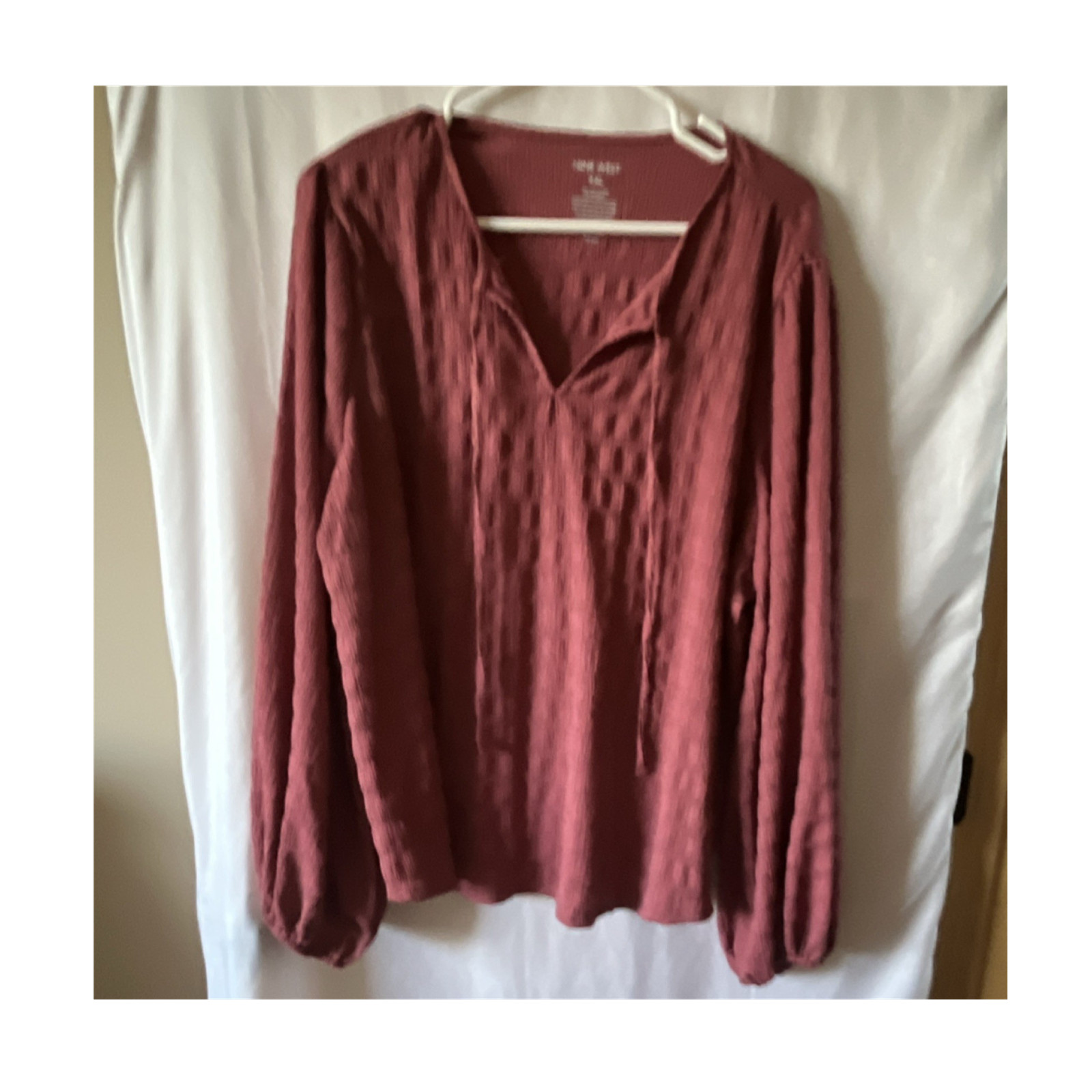 Nine West Knit Tie Neck Rose Long Sleeve Blouse XXL Polyester Spandex