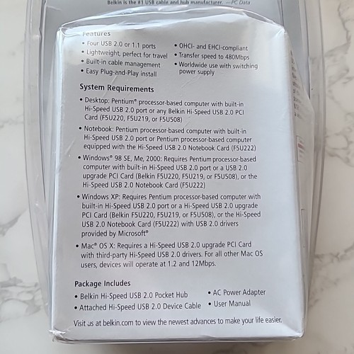 Belkin Hi-Speed USB 2.0 Pocket Hub Adds 4 USB Ports Windows XP Mac FAST SHIP! - Picture 4 of 7