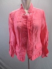 Chicos Size 1 Womens Pink Linen Blend Long Sleeve Casual Comfy Open Jacket 692