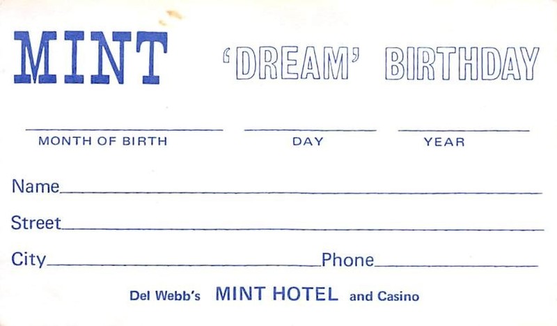 Del Webb's Mint Hotel & Casino - Las Vegas, NV - Vintage Paper Contest Ticket