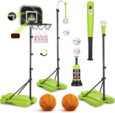 4 in 1 Kids Basketball Hoop and Tball Set for Kids 3-5, Adjustable Height Toddle