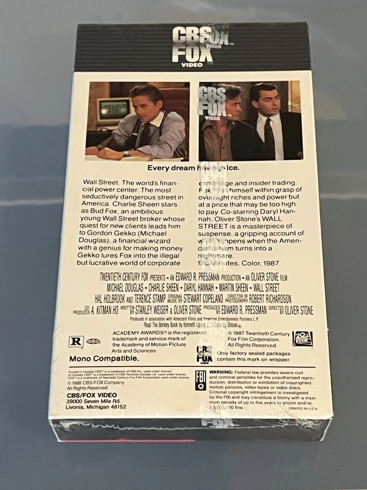Wall Street 1988 VHS Factory Sealed CbsFox - Immagine 2 di 4