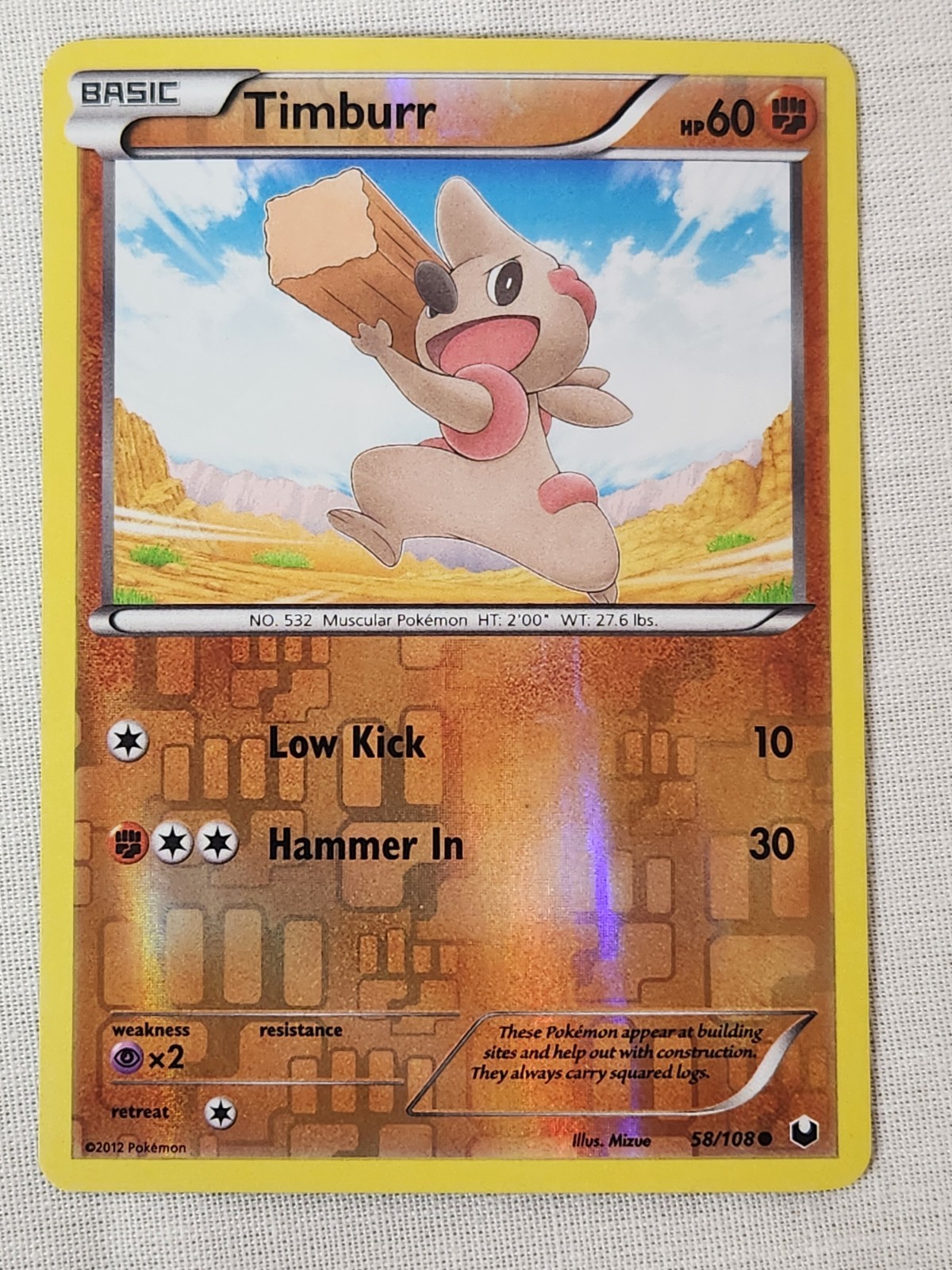 NM Timburr - Reverse Holo 58/108 Dark Explorers Pokemon TCG