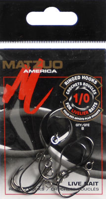 Five (5) packs of Matzuo R127061 Ringed Live Bait Fish Hooks Sz. 2, 10 per pack