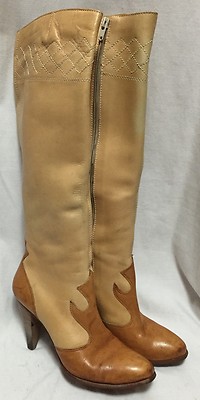 Captivators Western Knee-High Boots Women's 7.5 Tan Cowboy Stitched Detail Shoes
