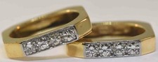 14K YELLOW + WHITE GOLD - SQUARE STACK DIAMOND (.65Ct) RINGS SIZE 6.5