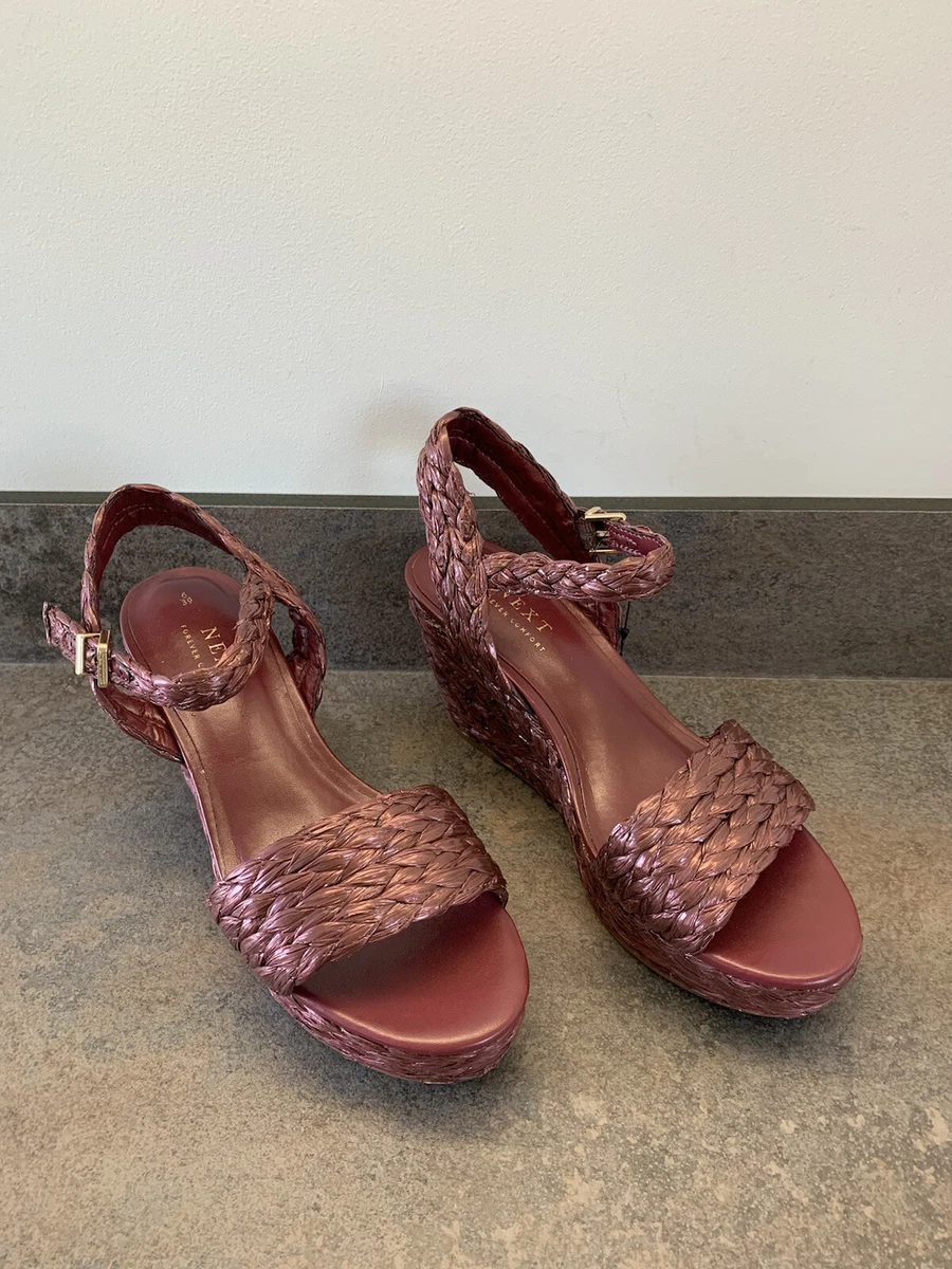 Net Forever Comfort Woven Ankle Strap Wedge Heel Sandals Purple Uk