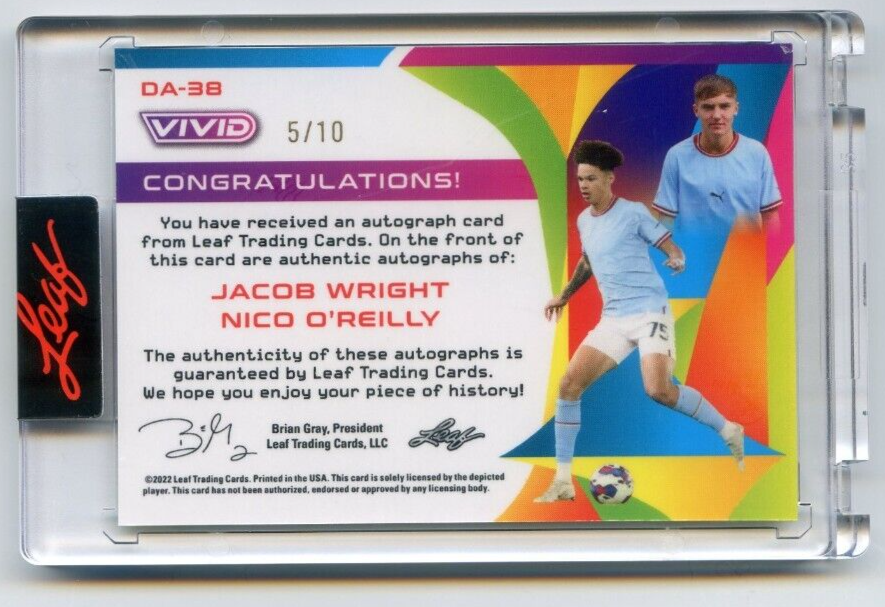 2022 Leaf Vivid Soccer JACOB WRIGHT NICO O'REILLY Dual Auto GOLD