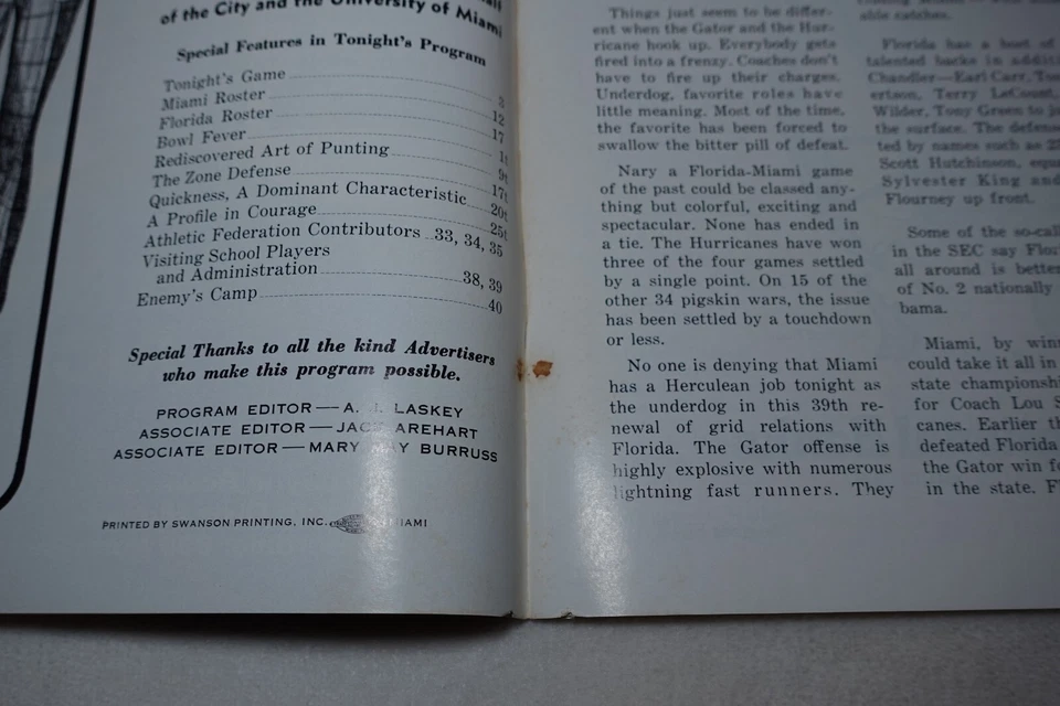 Miami Hurricanes Florida Gators 1977 Orange Bowl Fútbol Programa De Colección Foto 3 de 4