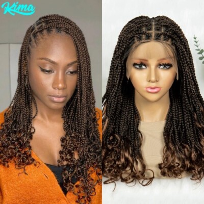 Kima Goddess Box Braided Wigs Full Lace Braided Wig Curly Ends with Baby Hair