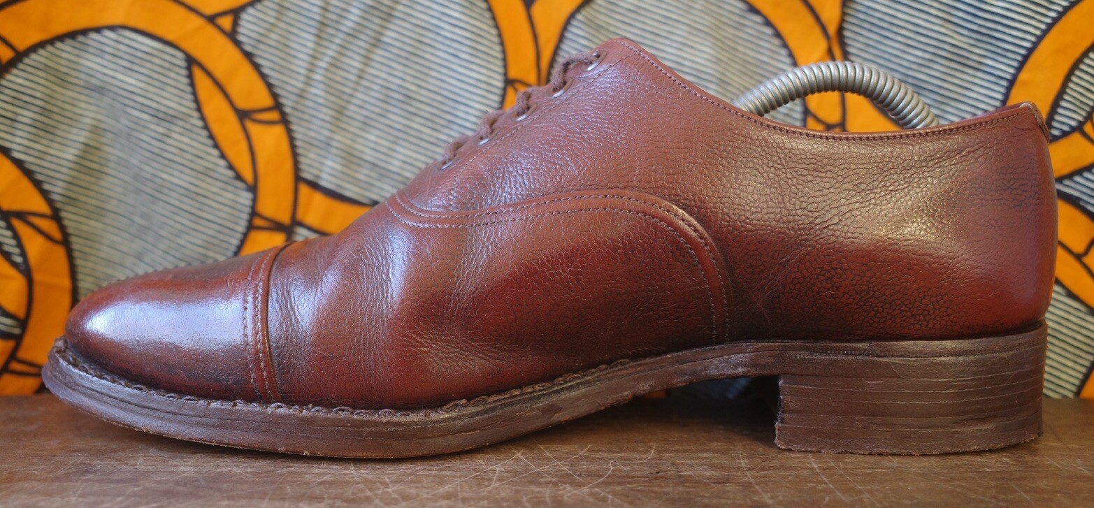 SANDERS & SANDERS ‘RUSHDEN’ OXFORD OFFICERS CAP TOE VINTAGE BROWN MENS
