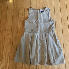 1 Lands' End school uniform girl's Sleeveless Khaki Jumper Dresses