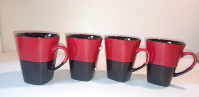 222 Fifth Comino Red Black Coffee Tea Mug Cup Set of 4