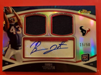 2010 TOPPS FINEST BEN TATE AUTO DUAL JERSEY #'D 15/50. BEAUTIFUL LOW #'D ROOKIE