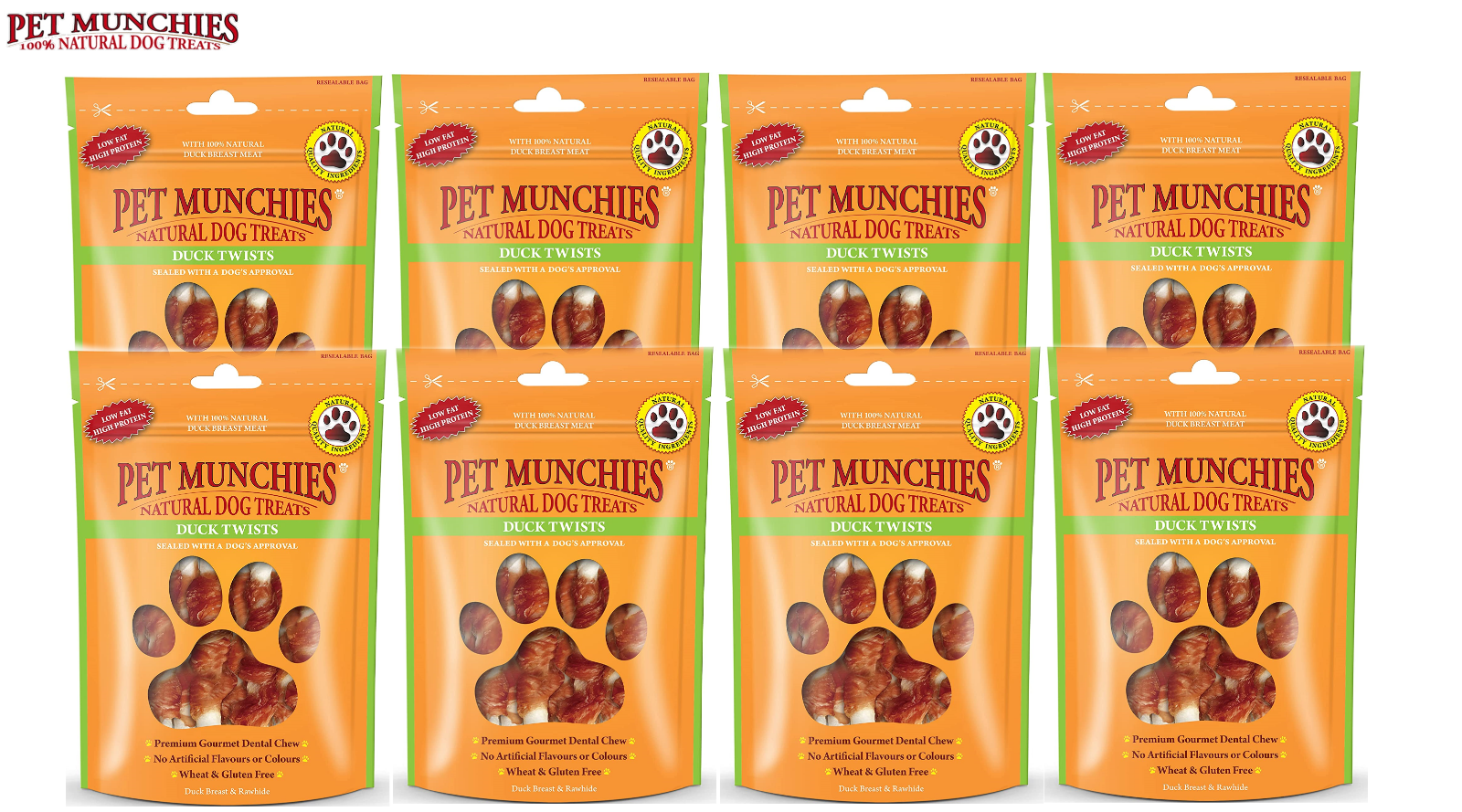 8X PET MUNCHIES DUCK TWISTS DOG PUPPY TREATS 100% NATURAL MEAT CHEW STICKS 80G