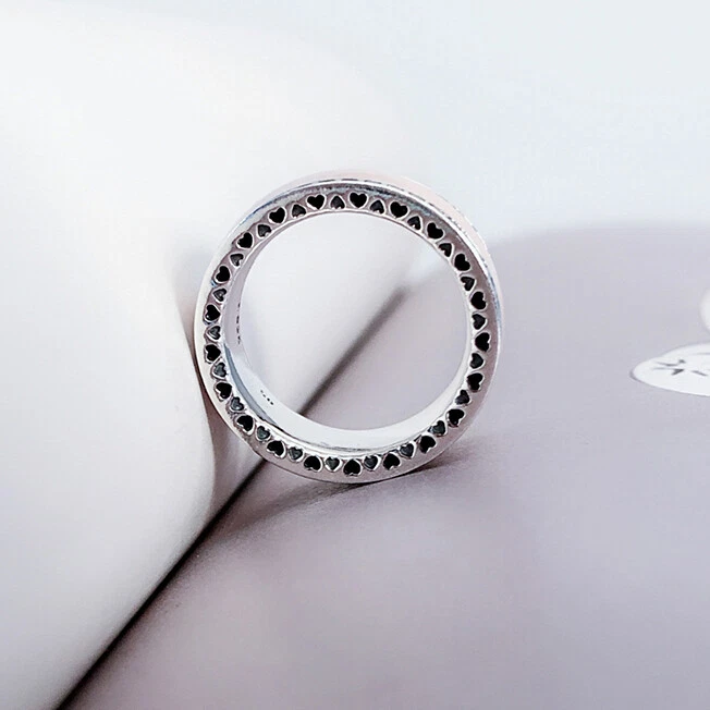 Nuevo Anillo 100% Auténtico Plata 925 Corazones de Esmalte Rosa Talla 6 7 7.5 8.5 Foto 4 de 4