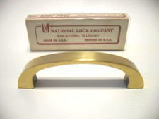 Vintage Nos Small Bright Brass Drawer Pull Cabinet Handle Heavy National Lock
