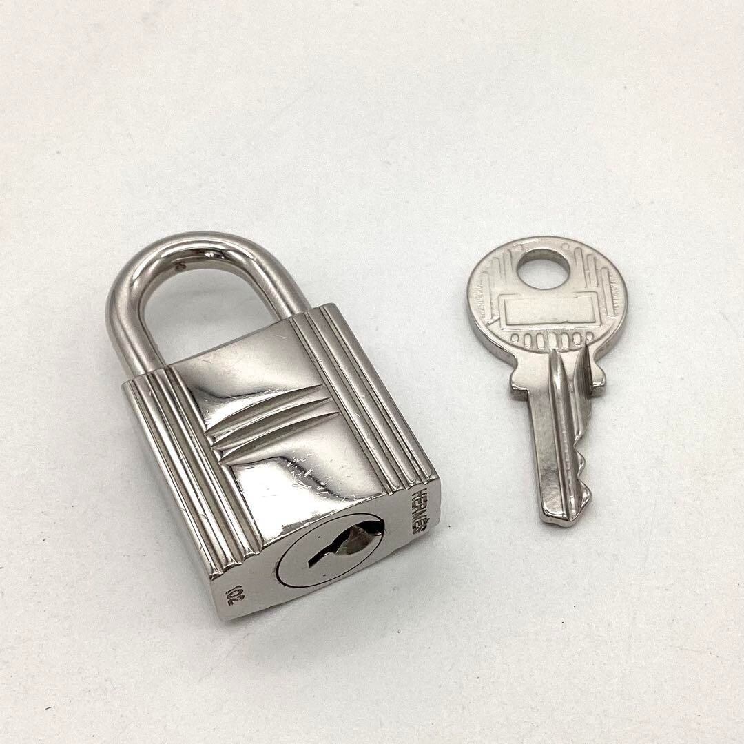 Authentic HERMES Set of Padlock & Key Cadena Silver Charm Number