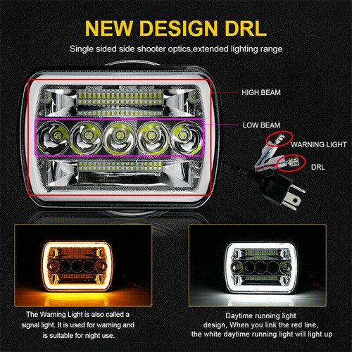 Pair 5x7 7x6''inch LED Headlight Hi-Lo Beam DRL For Nissan Mitsubishi Mighty Max - Picture 8 of 12