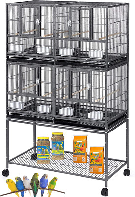 Deluxe Double Stacker Center Divider Breeding Nest Box Door Rolling Bird Cage