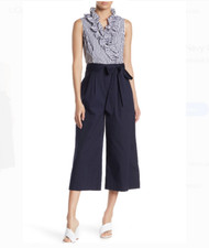  ELIZA J striped navy cropped wide-leg jumpsuit  sz 6