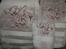 NORTHWOODS MOOSE HEAD CABIN BATH HAND TOWEL SET EMBROIDERED