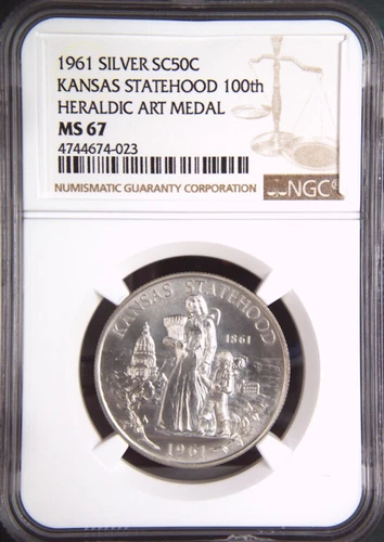 1961 Kansas State Centennial Silver Heraldic Art Medal, MS67 NGC, Token, SC50c