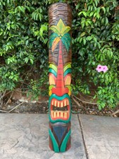 Tiki Totem Palm Tree Wood Mask Tropical Bar Patio Decor 39"x 6"in