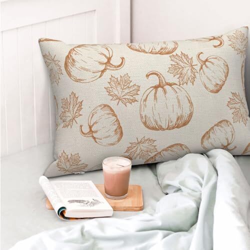 Fall Pillow Covers 12 x 20 Set of 2 Fall Maple Leaves 12x20inch Orange Pumpkin - Picture 4 of 7