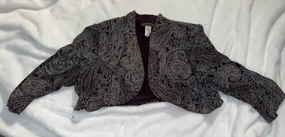 Vintage Alex Evenings Women Size 18 W Purple Rhinestone Open Crop Jacket Fairy