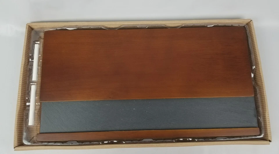 Thirstystone Slate & Wood Serving Board Brown 17x9" 2 pieces of chalk. Foto 3 de 4