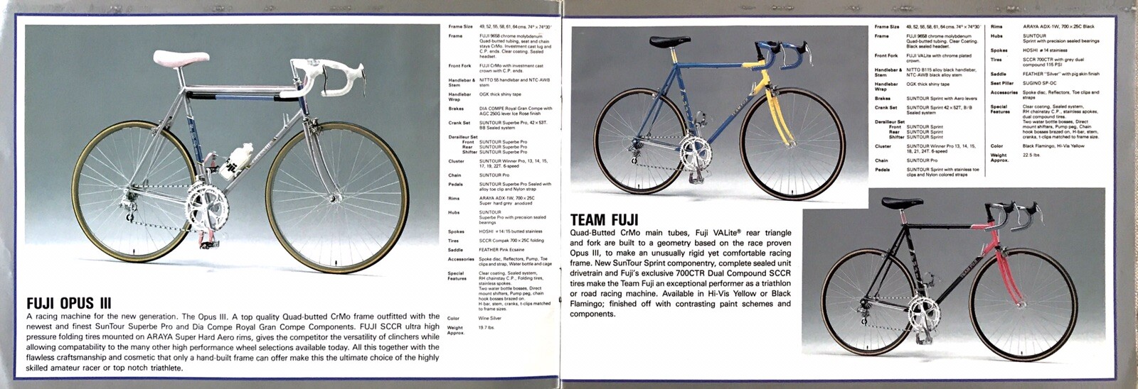 Fuji Bicycle Catalog No. 16 : 1986 : Rare / Opus III Team Touring Series Mt. Fuj