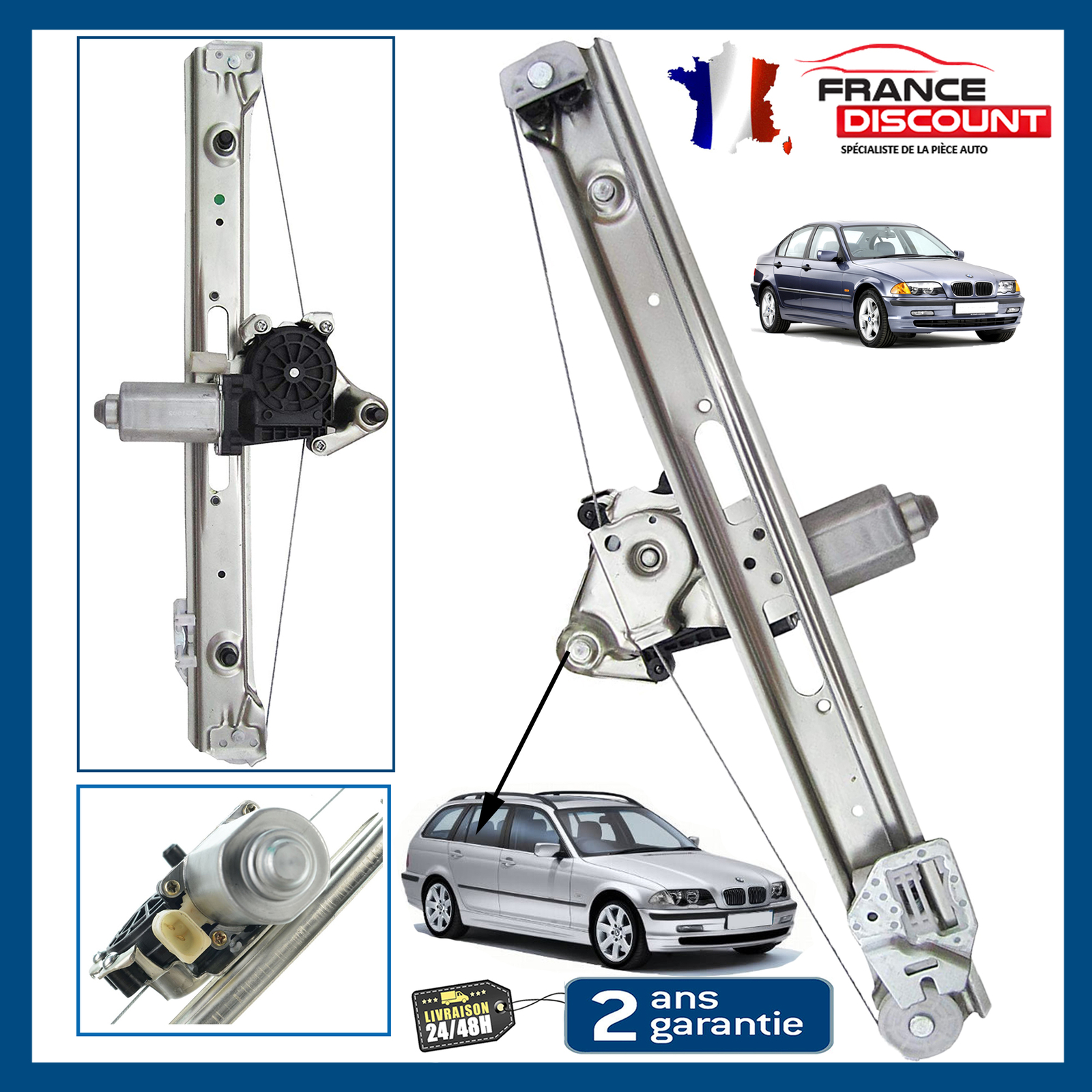 Mécanisme de lève-vitre arrière droit haute durabilité pour BMW E46