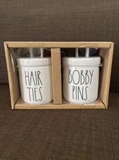 RAE DUNN Hair Ties and Bobby Pins Looped Lid Canisters VHTF Perfect Gift