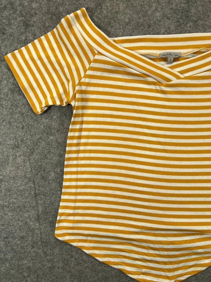 Camisa Charlotte Russe feminina XL amarela branca listrada blusa casual feminina - Imagem 3 de 4