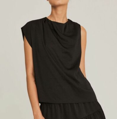 $210 BA&SH Women's Black Sleeveless Asymmetrical Crew-Neck Blouse Top Size L