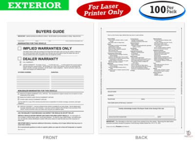 Exterior Car Buyers Guides - Implied Warranty With Lines (100 Per Pack)
