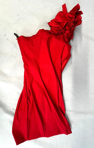 Vintage Daiana Red One Shoulder Bodycon Cocktail Mini Dress Sz L Made In USA Vtg - Picture 2 of 6