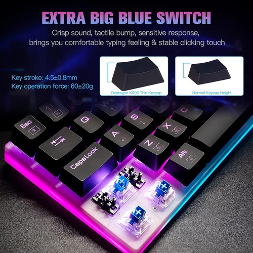 RGB Mechanical Gaming Keyboard 61 Keys Blue Switch Wired Ergonomic Anti-Ghosting - Picture 3 of 11