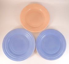 Hazel Atlas Moderntone Platonite Pastel 7" Salad Plates Set of 3 Pink Blue