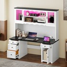 Executive Desk with Hutch & Drawers Computer Desk with Power Outlet & Led Lights