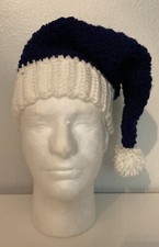Hand made knitted blue santa hat Size Youth 12-17 Years