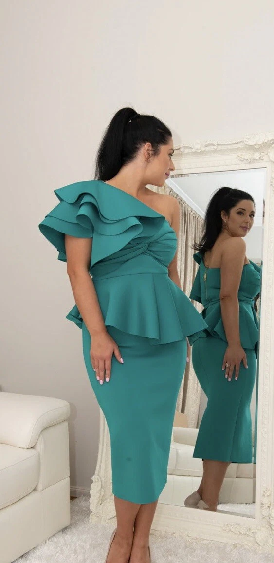 Formal Teal/Turquoise Midi One Shoulder Dress - Size 20 Diana's Closet  RRP165 | eBay