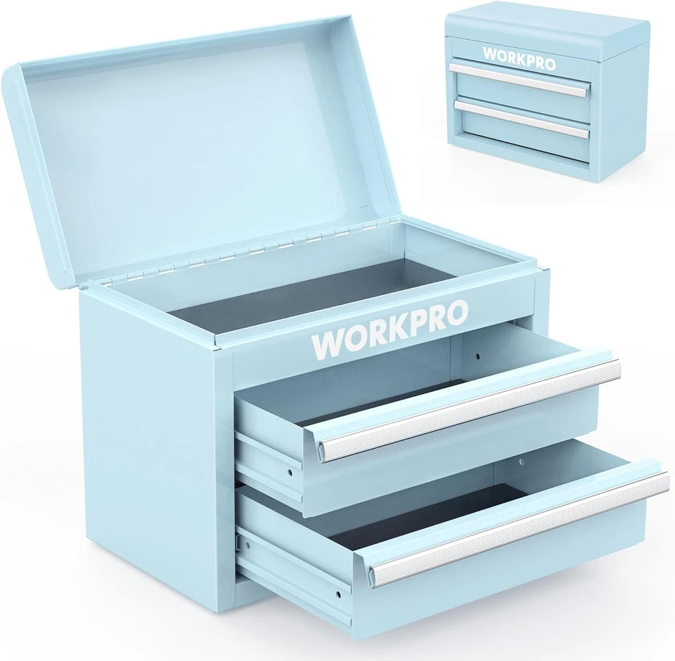 WORKPRO Mini Metal Tool Box Top Storage Multi-Color w/2 Drawers Magnetic Locking - Image 2 of 4