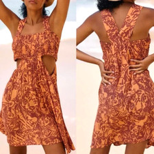 Anthropologie Women The Piper Cutout Bohemian Dress Size 2XS Mini Printed Orange
