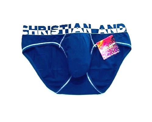 Andrew Christian Gr. S Slip aus fester Baumwolle - dunkelblau/weiß - Beutel Unterwäsche - Bild 3 von 9